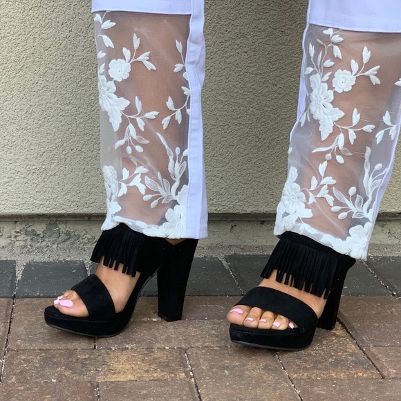 NIB Black Fringe Platform High Heel Sandals - Picture 6 of 8